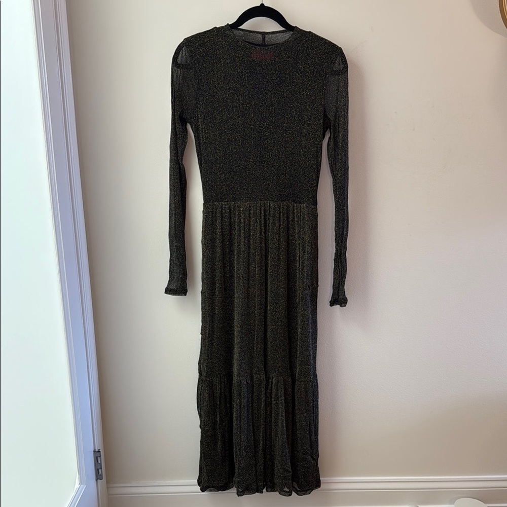 Lilly Pulitzer Maeva Glitter Midi Black and Gold Long Sleeve Dress